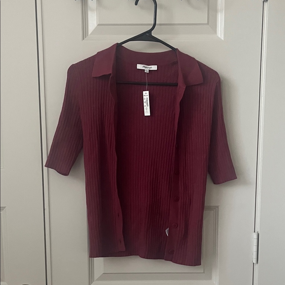 Madewell Burgundy Ribbed Knit Cardigan